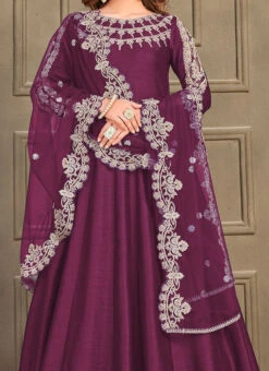 Wine Art Silk Embroidery Anarkali Suit Party Wear
