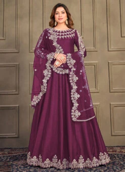 Wine Art Silk Embroidery Anarkali Suit Party Wear 6 Wine Art Silk Embroidery Anarkali Suit Party Wear -C Bazaar Shop wine art silk embroidery anarkali suit slsdc10062 u