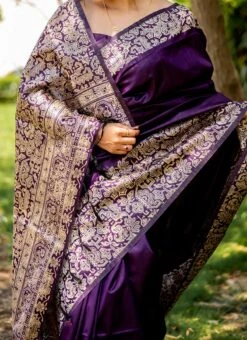 Wine Art Silk Handloom Saree Festive Wear