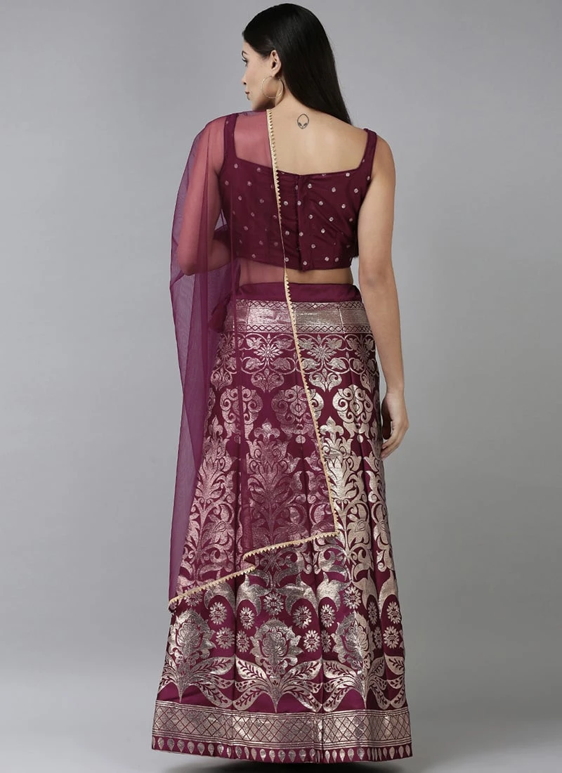 Wine Art Silk Jacquard A Line Lehenga Festive Wear 4 Wine Art Silk Jacquard A Line Lehenga Festive Wear - Image 4