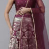 Wine Art Silk Jacquard A Line Lehenga Festive Wear