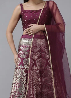 Wine Art Silk Jacquard A Line Lehenga Festive Wear
