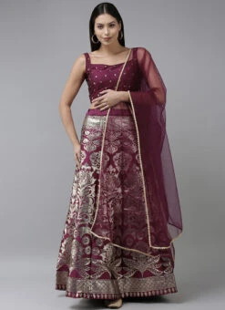 Wine Art Silk Jacquard A Line Lehenga Festive Wear 6 Wine Art Silk Jacquard A Line Lehenga Festive Wear -C Bazaar Shop wine art silk jacquard a line lehenga ghsrk169224 u