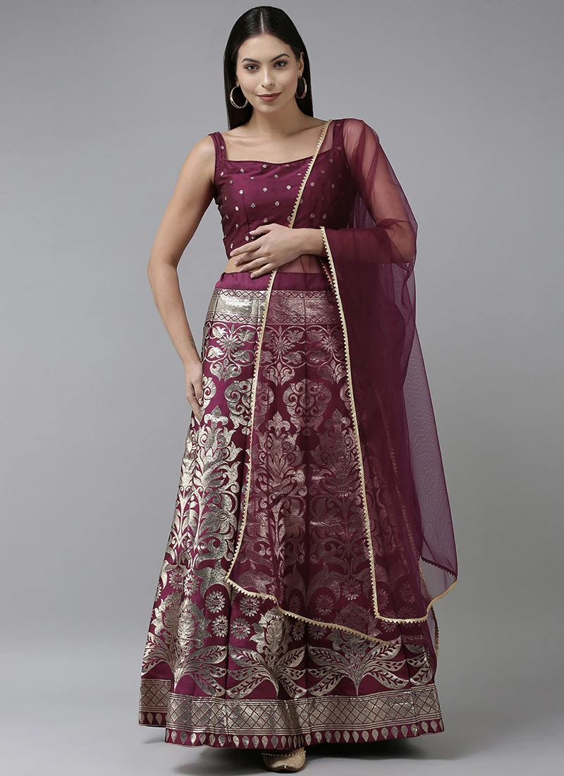 Wine Art Silk Jacquard A Line Lehenga Festive Wear 3 Wine Art Silk Jacquard A Line Lehenga Festive Wear - Image 3