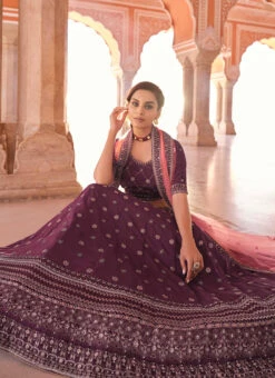 Wine Crepe Embroidered N Stones Umbrella Lehenga Wedding Wear -C Bazaar Shop wine crepe embroidered n stones umbrella lehenga ghsak42918905 b