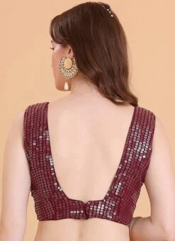 Wine Embroidered Georgette Blouse Festive Wear -C Bazaar Shop wine embroidered georgette blouse BLBS02309113 b