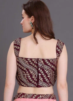 Wine Embroidered Sleeveless Blouse Wedding Wear -C Bazaar Shop wine embroidered sleeveless blouse BLBS02309127 b
