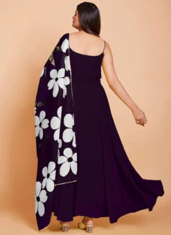 Wine Faux Georgette Digital Print Duppata Gown After Six Wear 7 Wine Faux Georgette Digital Print Duppata Gown After Six Wear -C Bazaar Shop wine faux georgette digital print duppata gown bgwrsak4724w243 b