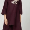 Wine Linen Kurta Straight Pant Set Work Wear
