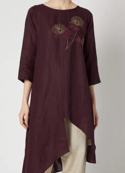 Wine Rayon Slub Kurta Set Work Wear