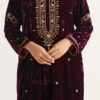 Wine Velvet Embroidered Straight Pant Suit Party Wear