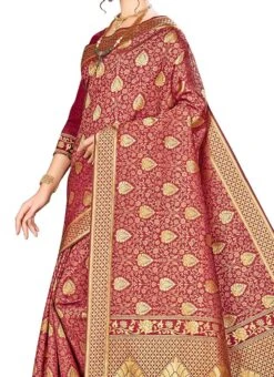 Woven Work Maroon Color Banarasi Silk Saree Festive Wear