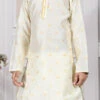 Yellow Art Silk Brocade Kurta Pyjama Party Wear