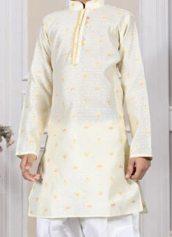 Yellow Art Silk Brocade Kurta Pyjama Party Wear