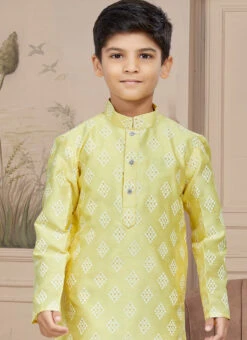 Yellow Art Silk Embroidered Kurta Pyjama For Boys Festive Wear -C Bazaar Shop yellow art silk embroidered kurta pyjama for boys kdbmsgr746 b