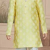 Yellow Art Silk Embroidered Kurta Pyjama For Boys Festive Wear
