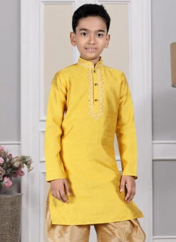 Yellow Art Silk Embroidered Kurta Pyjama Party Wear -C Bazaar Shop yellow art silk embroidered kurta pyjama kdmrg12039 b
