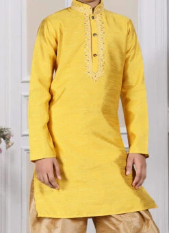 Yellow Art Silk Embroidered Kurta Pyjama Party Wear