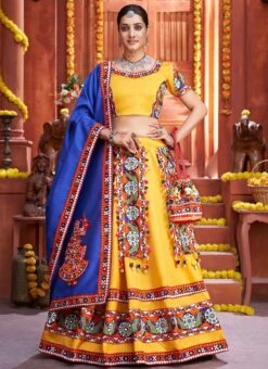 Yellow Art Silk Embroidery With Mirror Work Chaniya Choli Festive Wear -C Bazaar Shop yellow art silk embroidery with mirror work chaniya choli ghska46587012 u