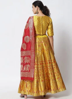 Yellow Art Silk Jacquard A Line Lehenga Festive Wear -C Bazaar Shop yellow art silk jacquard a line lehenga ghsrk169274 b