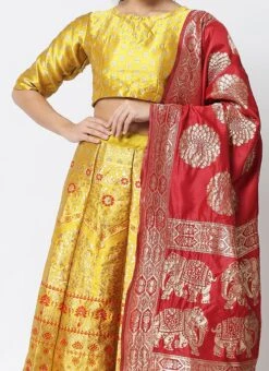 Yellow Art Silk Jacquard A Line Lehenga Festive Wear