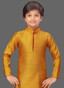 Yellow Art Silk Jacquard Kurta Pyjama Festive Wear -C Bazaar Shop yellow art silk jacquard kurta pyjama kdbmss110 b