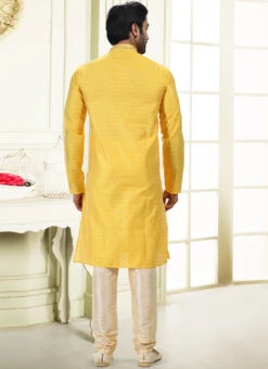 Yellow Art Silk Kurta Pyjama Party Wear -C Bazaar Shop yellow art silk kurta pyjama kpmsc2038 b