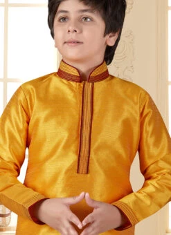Yellow Art Silk Kurta Pyjama Set