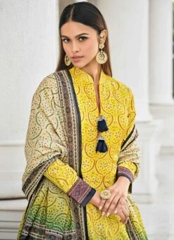 Yellow Art Silk Ombre Bandhani Gown Party Wear 7 Yellow Art Silk Ombre Bandhani Gown Party Wear -C Bazaar Shop yellow art silk ombre bandhani gown bgwrs47341001 b