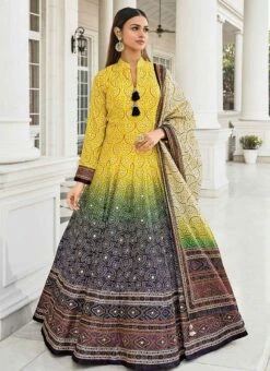 Yellow Art Silk Ombre Bandhani Gown Party Wear 6 Yellow Art Silk Ombre Bandhani Gown Party Wear -C Bazaar Shop yellow art silk ombre bandhani gown bgwrs47341001 u