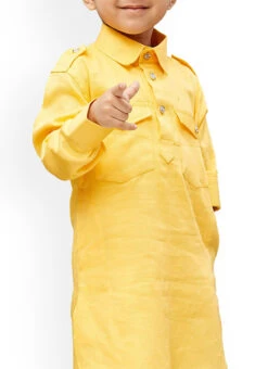 Yellow Art Silk Pathani Kurta Pyjama
