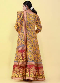 Yellow Art Silk Printed Gown After Six Wear -C Bazaar Shop yellow art silk printed gown bgwrsuf702 b