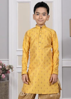 Yellow Art Silk Printed Kurta Pyjama Party Wear -C Bazaar Shop yellow art silk printed kurta pyjama kdmrg12032 b