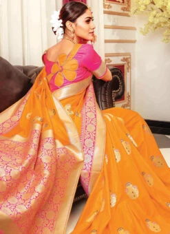 Yellow Art Silk Saree Festive Wear -C Bazaar Shop yellow art silk saree sassgvir1003 b