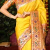 Yellow Banarasi Soft Silk Zari Weaving Saree Festive Wear