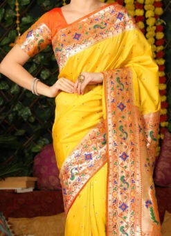 Yellow Banarasi Soft Silk Zari Weaving Saree Festive Wear