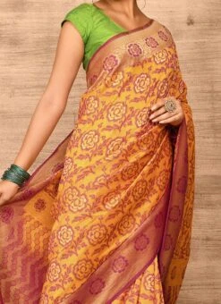 Yellow Banarasi Katan Silk Zari Weaving Saree Festive Wear