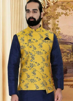Yellow Brocade Nehru Jacket -C Bazaar Shop yellow brocade nehru jacket jmkmdc489 b