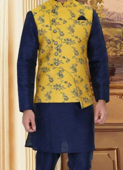 Yellow Brocade Nehru Jacket