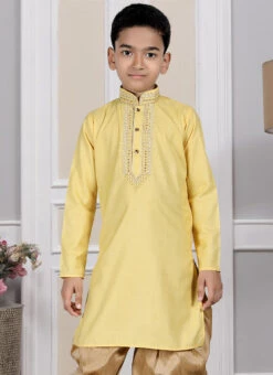 Yellow Cotton Embroidered Kurta Pyjama Party Wear -C Bazaar Shop yellow cotton embroidered kurta pyjama kdmrg12036 b