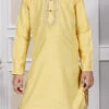 Yellow Cotton Embroidered Kurta Pyjama Party Wear