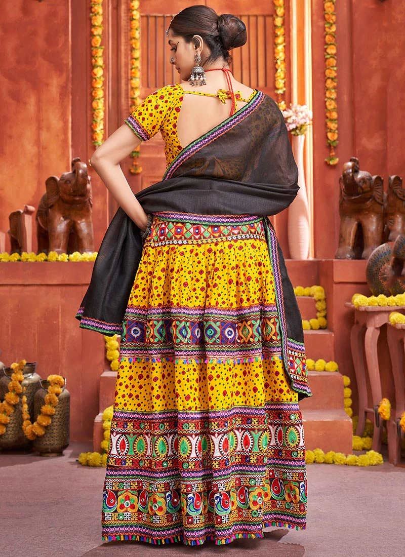 Yellow Cotton Embroidery With Mirror Work Chaniya Choli Festive Wear 4 Yellow Cotton Embroidery With Mirror Work Chaniya Choli Festive Wear - Image 4