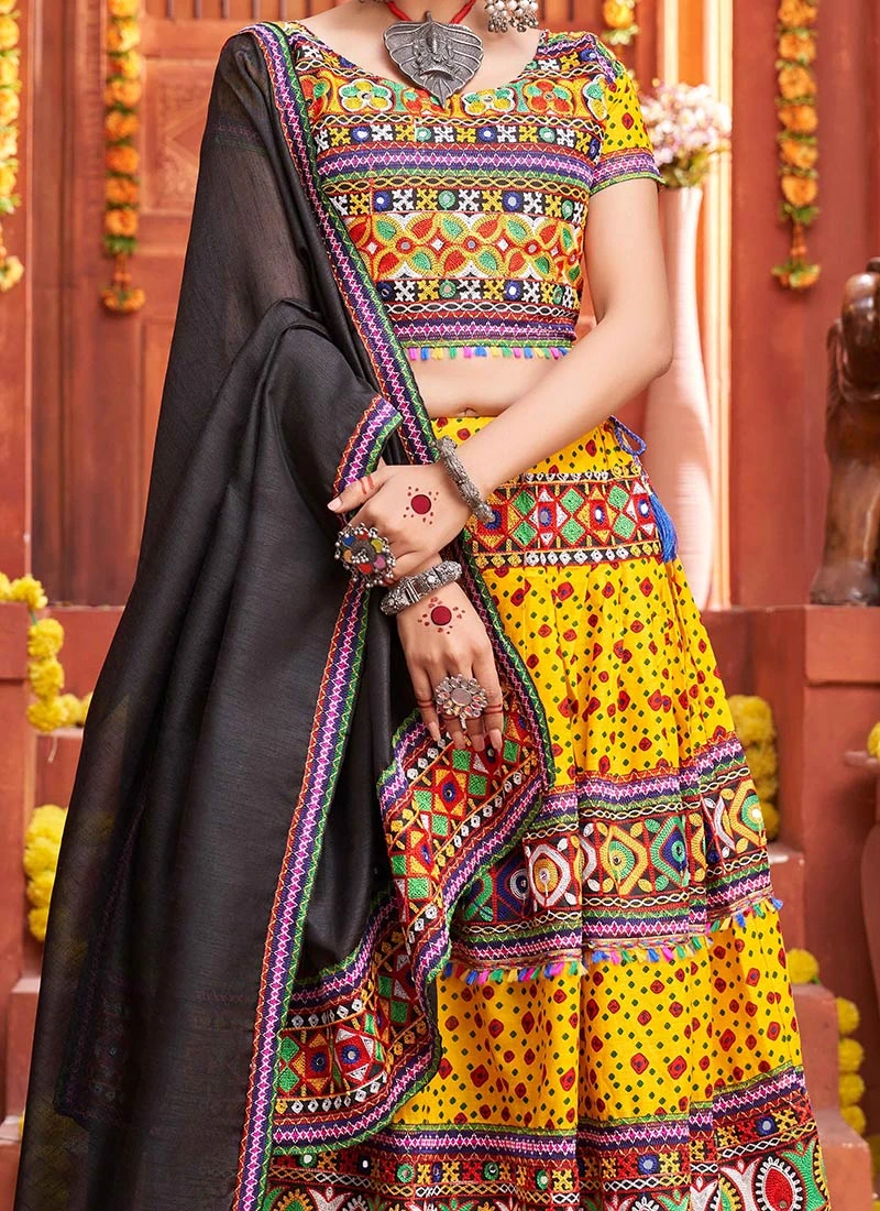 Yellow Cotton Embroidery With Mirror Work Chaniya Choli Festive Wear 1 Yellow Cotton Embroidery With Mirror Work Chaniya Choli Festive Wear