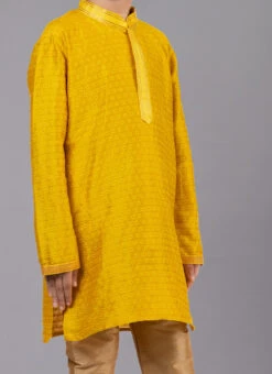 Yellow Cotton Kids Kurta Pyjama Festive Wear
