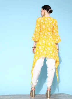 Yellow Cotton Printed Kurta Dhoti Set After Six Wear -C Bazaar Shop yellow cotton printed kurta dhoti set krsmz276733y b