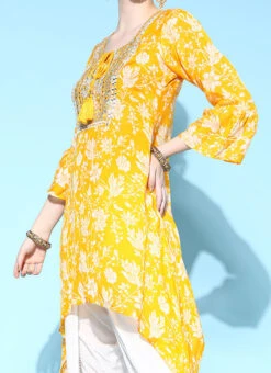 Yellow Cotton Printed Kurta Dhoti Set After Six Wear