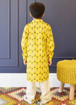 Yellow Cotton Printed Kurta Pyjama Party Wear 5 Yellow Cotton Printed Kurta Pyjama Party Wear -C Bazaar Shop yellow cotton printed kurta pyjama kdbdfk2495 b