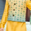 Yellow Cotton Silk Boys Kurta Pyjama