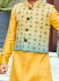 Yellow Cotton Silk Boys Kurta Pyjama