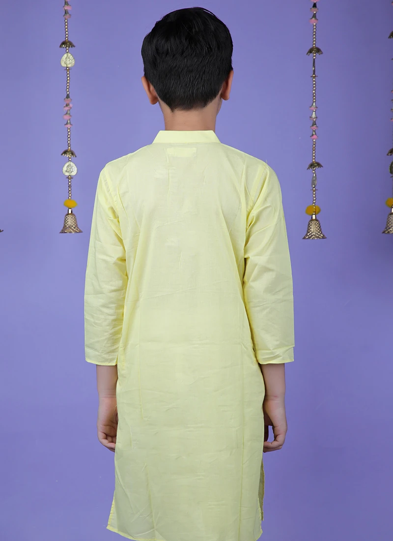 Yellow Cotton Solid Stitched Kurta Pyjama Festive Wear 3 Yellow Cotton Solid Stitched Kurta Pyjama Festive Wear - Image 3